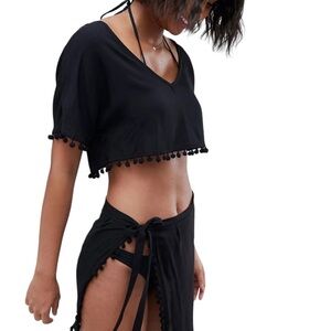 South Beach Exclusive pom pom beach two piece set in black